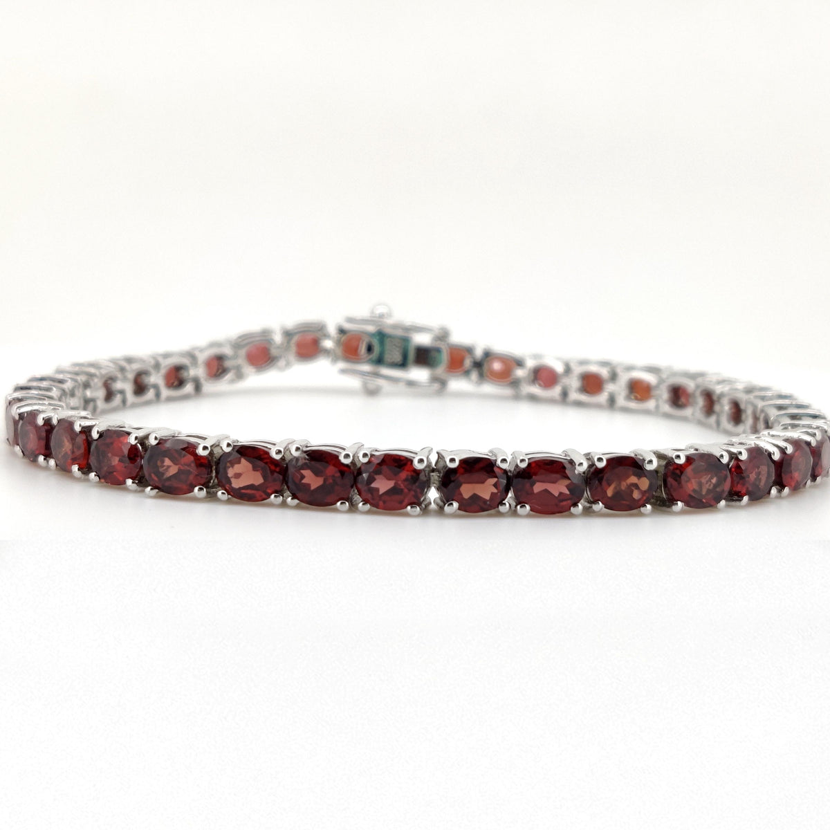 Natural Garnet Tennis Bracelet, 925 Sterling Silver, January Birthstone, Oval Red Gemstone Jewelry