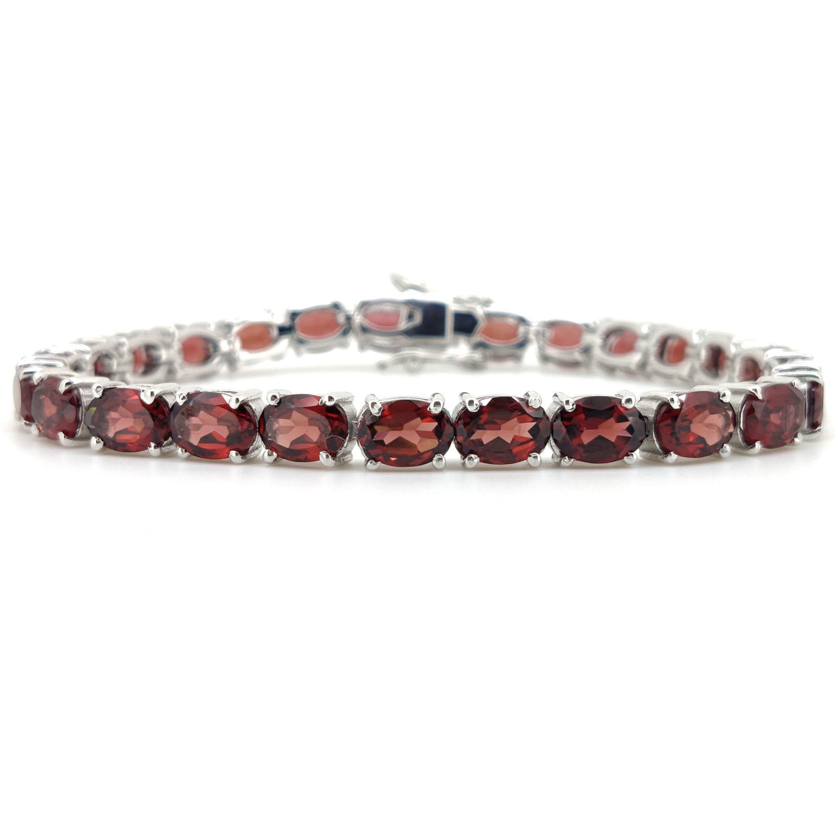 Oval Cut Garnet Tennis Bracelet, 925 Sterling Silver, January Birthstone, Red Gemstone Jewelry