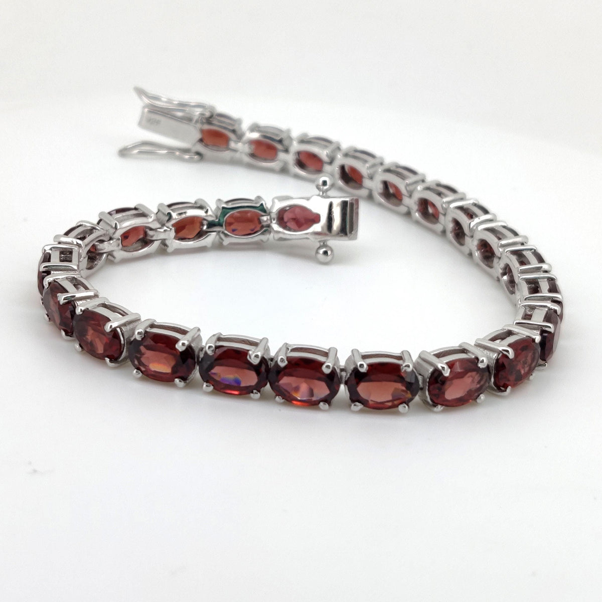 Oval Cut Garnet Tennis Bracelet, 925 Sterling Silver, January Birthstone, Red Gemstone Jewelry
