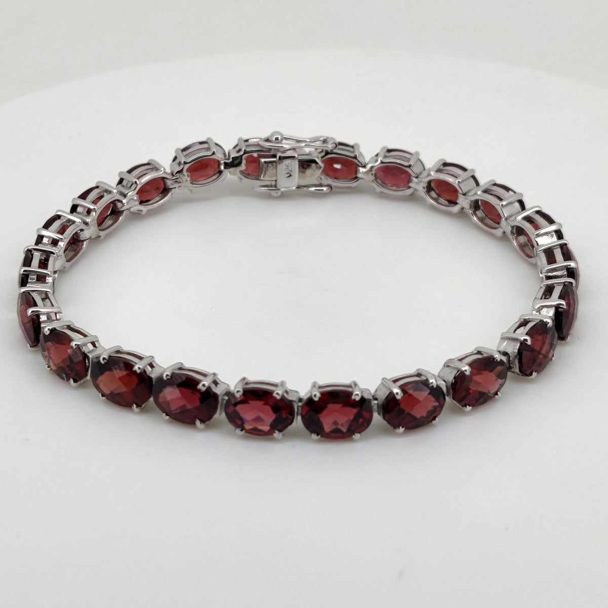 Garnet Tennis Bracelet, Sterling Silver, January Birthstone, Oval Gemstone Jewelry