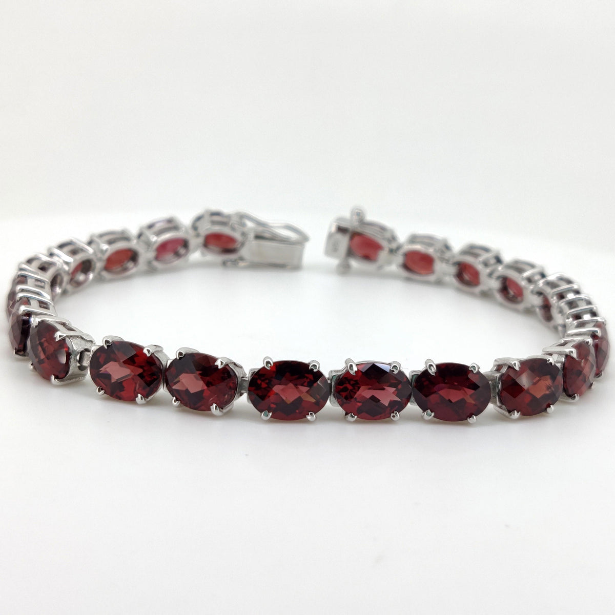 Garnet Tennis Bracelet, Sterling Silver, January Birthstone, Oval Gemstone Jewelry