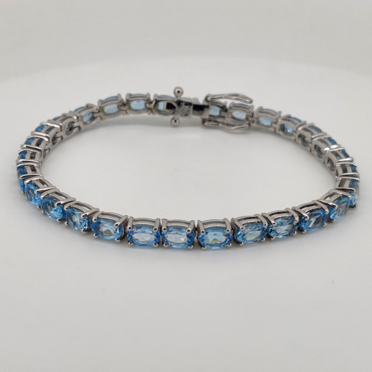 Oval Swiss Blue Topaz Tennis Bracelet, Sterling Silver, December Birthstone, Wedding Jewelry