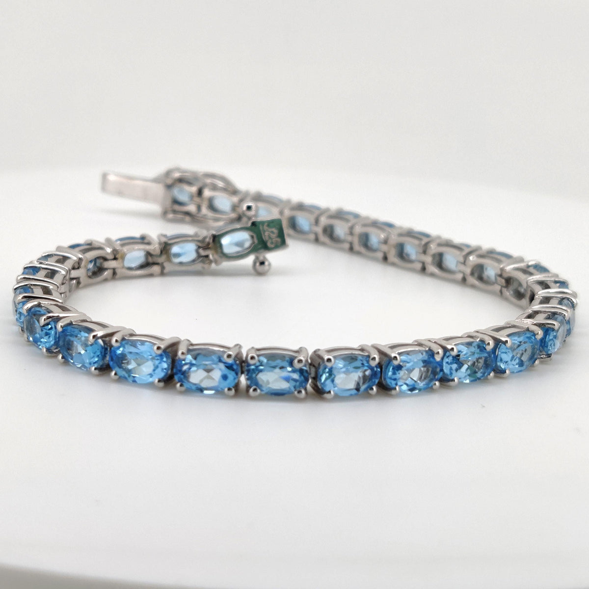 Oval Swiss Blue Topaz Tennis Bracelet, Sterling Silver, December Birthstone, Wedding Jewelry