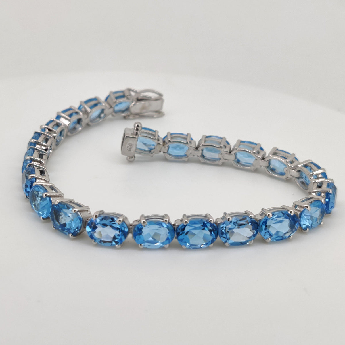 925 Sterling Silver Swiss Blue Topaz Oval Tennis Bracelet, December Birthstone Jewelry