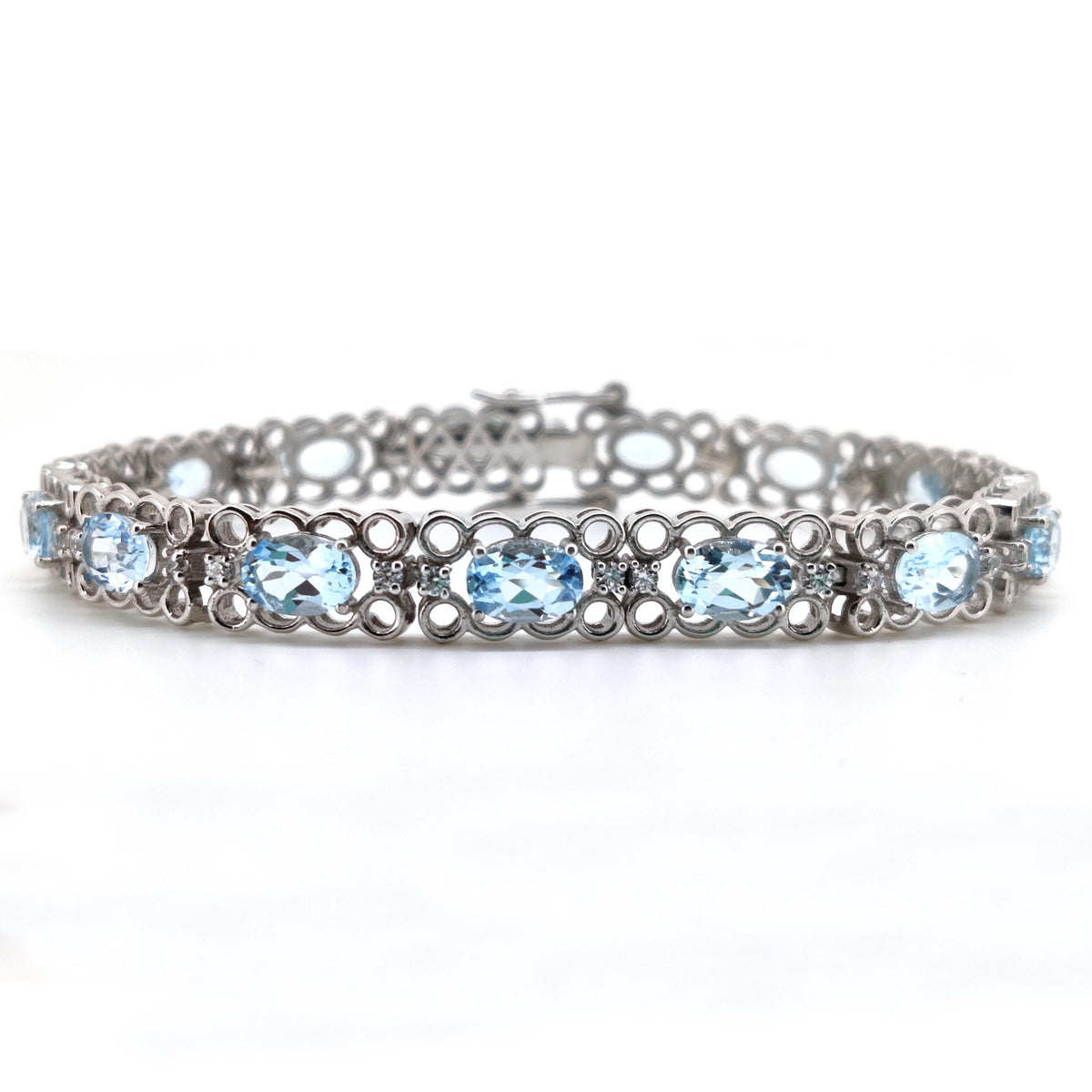 Blue Topaz Tennis Bracelet | Sterling Silver | Oval Gemstone | December Birthstone Jewelry