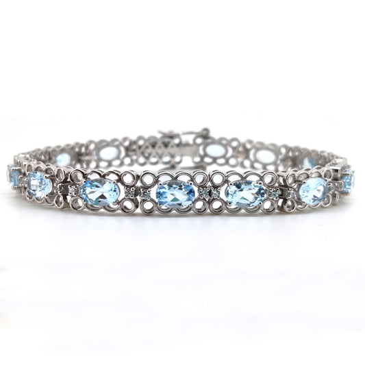 Blue Topaz Tennis Bracelet | Sterling Silver | Oval Gemstone | December Birthstone Jewelry