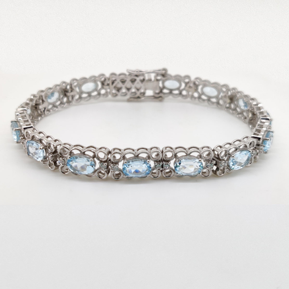 Blue Topaz Tennis Bracelet | Sterling Silver | Oval Gemstone | December Birthstone Jewelry