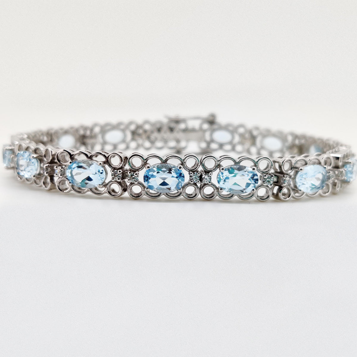 Blue Topaz Tennis Bracelet | Sterling Silver | Oval Gemstone | December Birthstone Jewelry