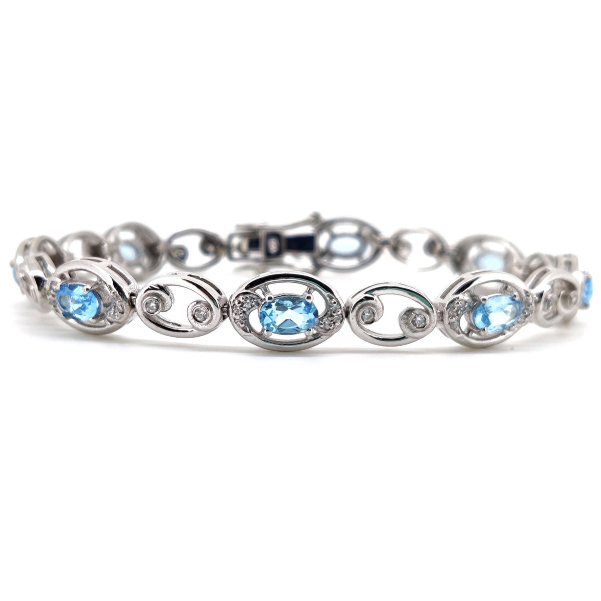 Natural Swiss Blue Topaz Tennis Bracelet, 925 Sterling Silver, December Birthstone Elegance