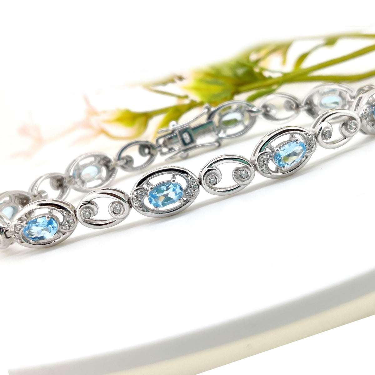 Natural Swiss Blue Topaz Tennis Bracelet, 925 Sterling Silver, December Birthstone Elegance