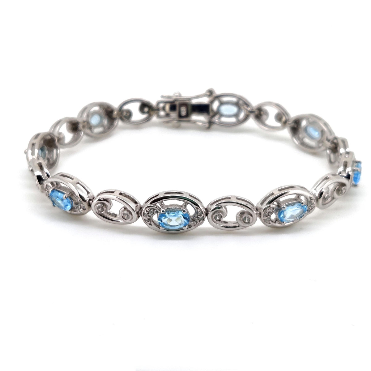 Natural Swiss Blue Topaz Tennis Bracelet, 925 Sterling Silver, December Birthstone Elegance