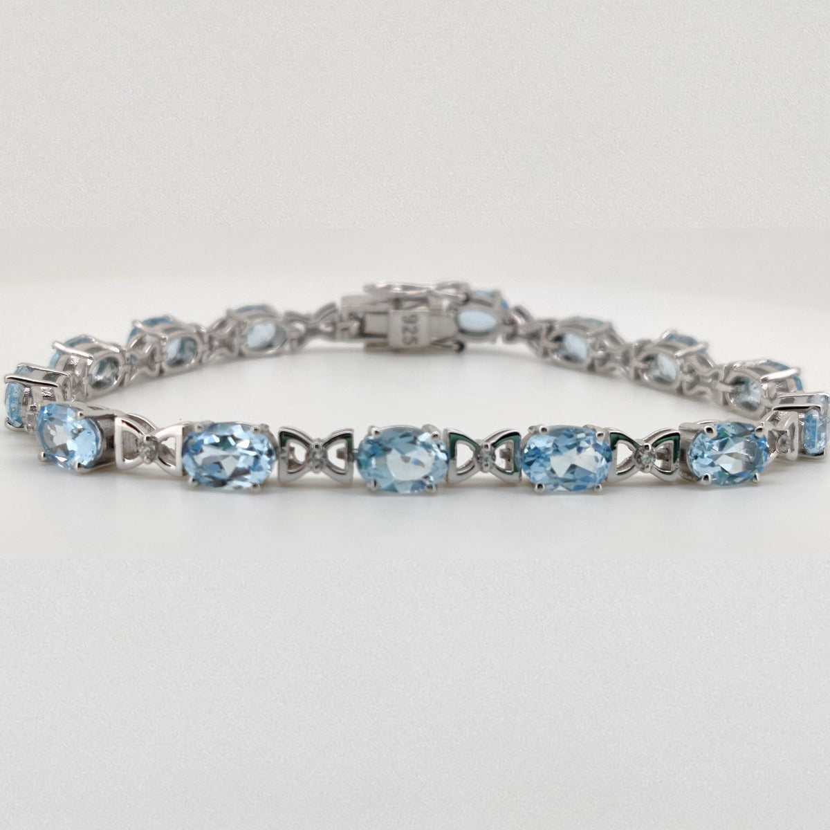Natural Blue Topaz Tennis Bracelet, 925 Sterling Silver, Oval Gemstone, December Birthstone