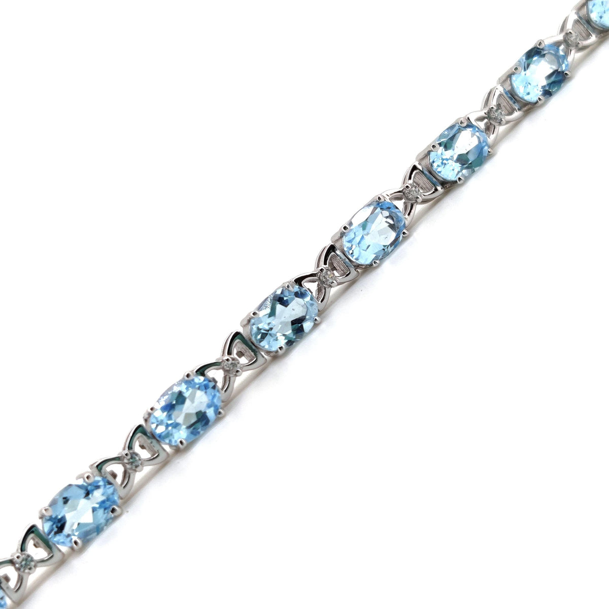Natural Blue Topaz Tennis Bracelet, 925 Sterling Silver, Oval Gemstone, December Birthstone