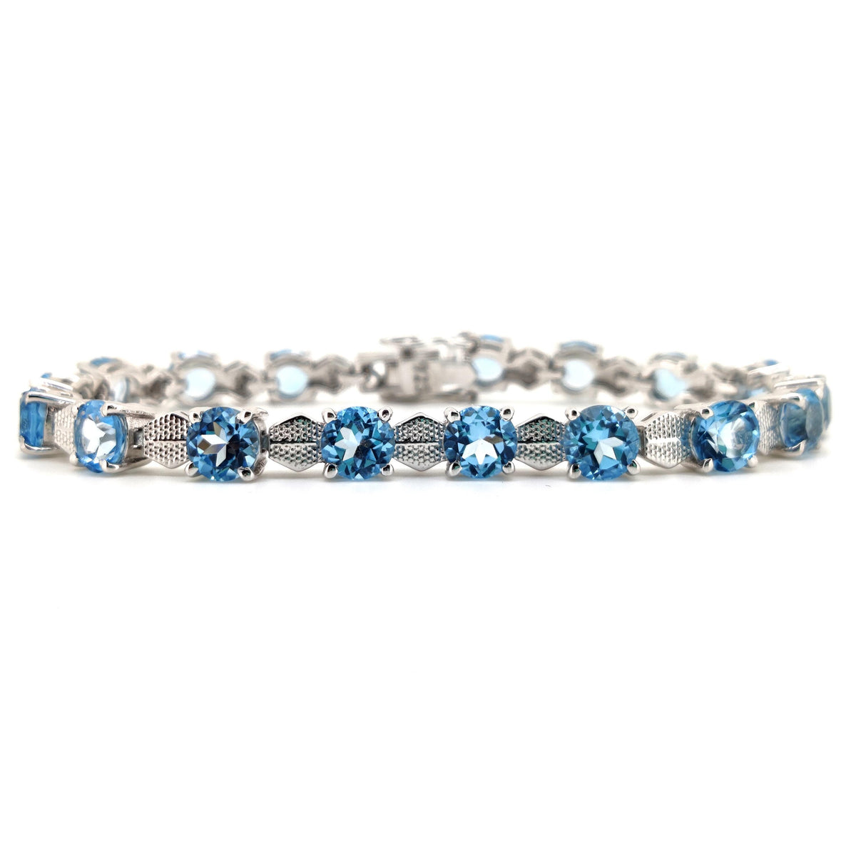 925 Sterling Silver Swiss Blue Topaz Tennis Bracelet, December Birthstone, Ocean Sparkle
