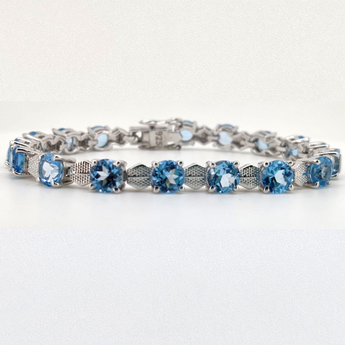 925 Sterling Silver Swiss Blue Topaz Tennis Bracelet, December Birthstone, Ocean Sparkle