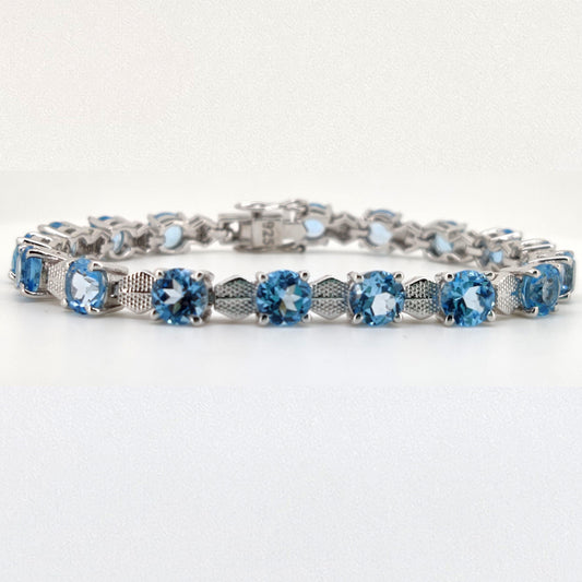 925 Sterling Silver Swiss Blue Topaz Tennis Bracelet, December Birthstone, Ocean Sparkle