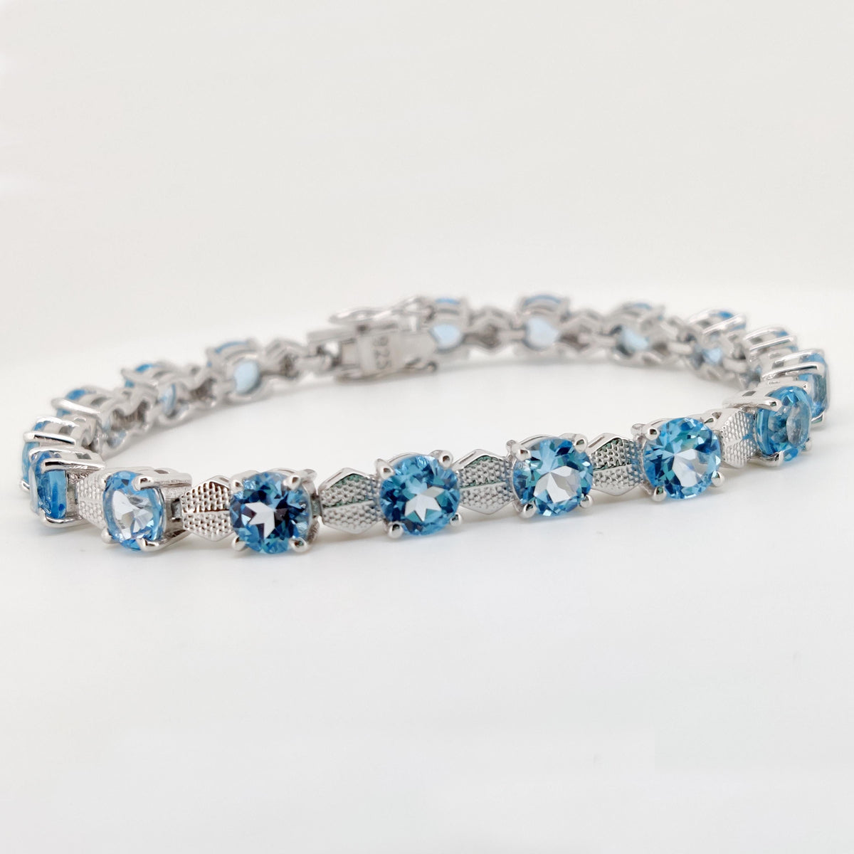 925 Sterling Silver Swiss Blue Topaz Tennis Bracelet, December Birthstone, Ocean Sparkle