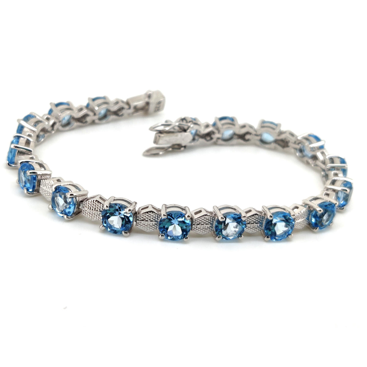 925 Sterling Silver Swiss Blue Topaz Tennis Bracelet, December Birthstone, Ocean Sparkle