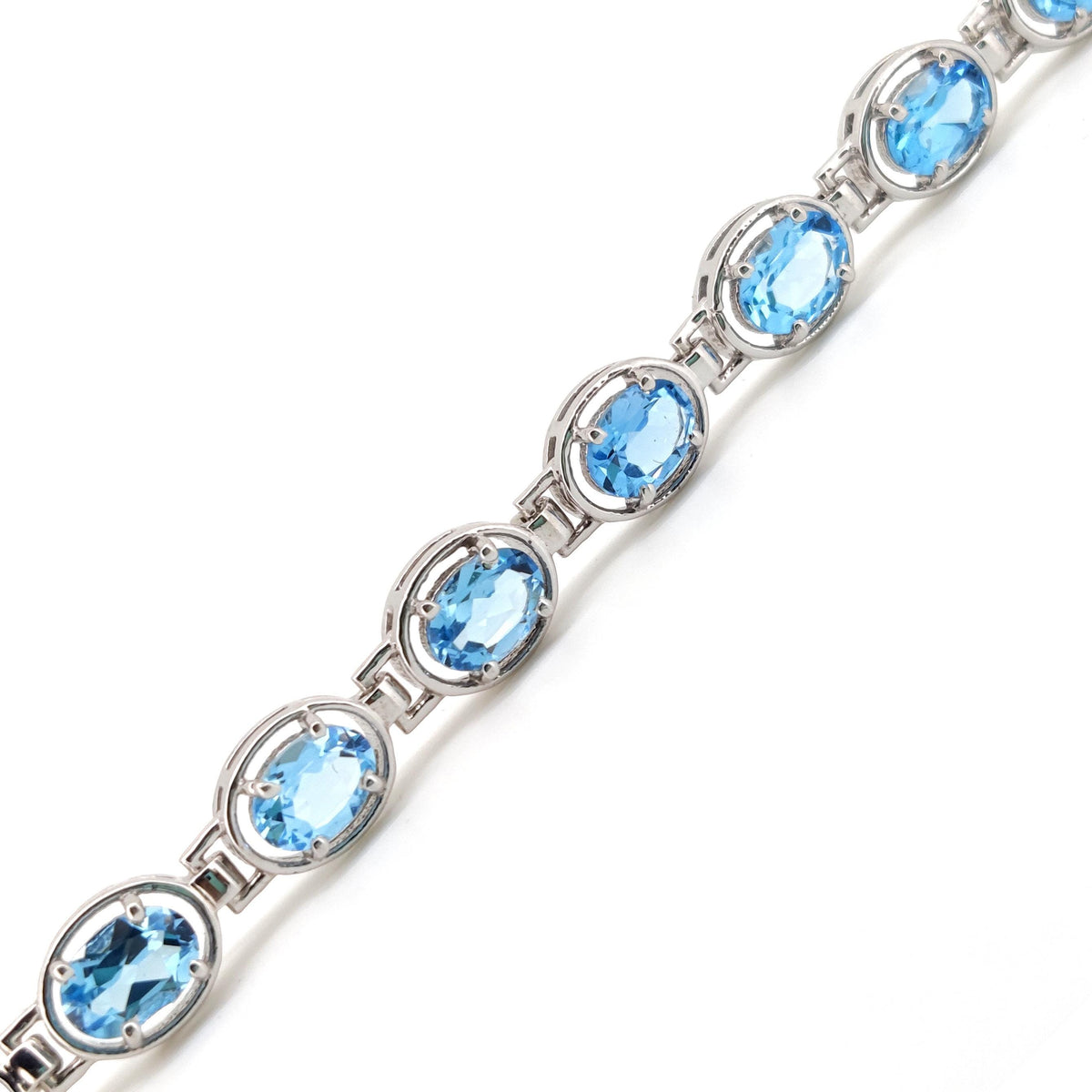 Sterling Silver Swiss Blue Topaz Tennis Bracelet, Oval Gemstone Jewelry