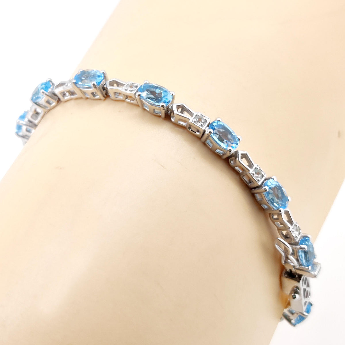 Oval Swiss Blue Topaz Tennis Bracelet, Sterling Silver, December Birthstone, Gemstone Jewelry