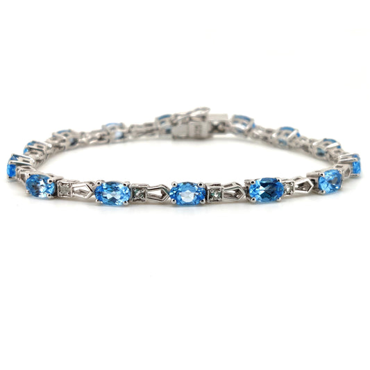 Oval Swiss Blue Topaz Tennis Bracelet, Sterling Silver, December Birthstone, Gemstone Jewelry
