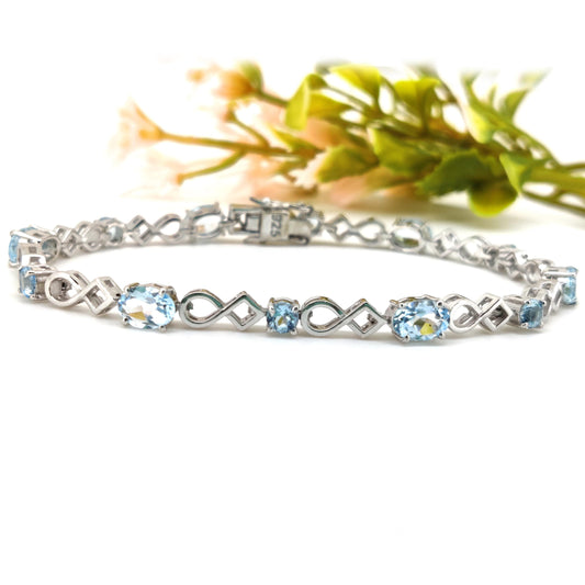 Sterling Silver Blue Topaz Tennis Bracelet, December Birthstone Jewelry