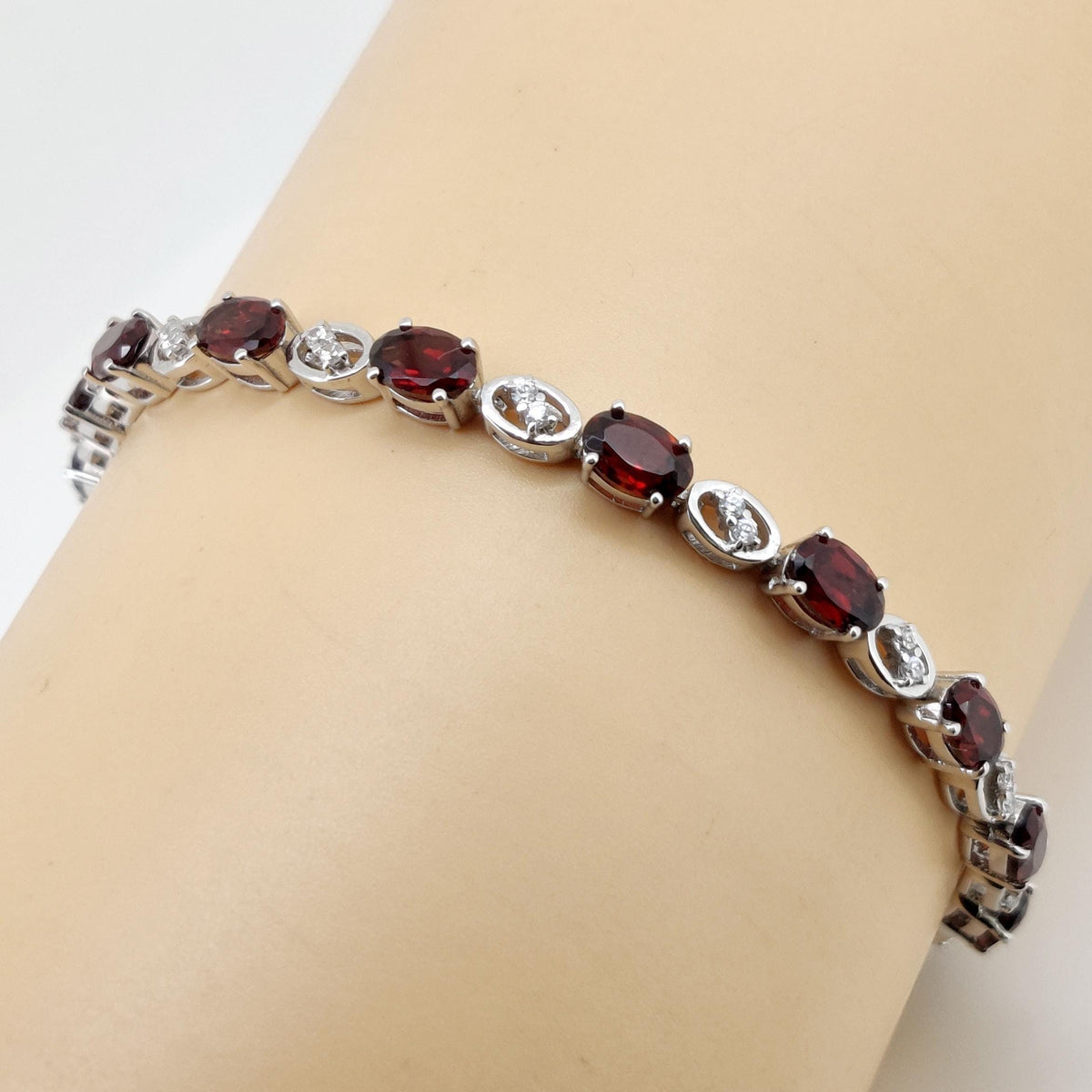 Oval Garnet Tennis Bracelet, Sterling Silver, January Birthstone, Red Gemstone Jewelry