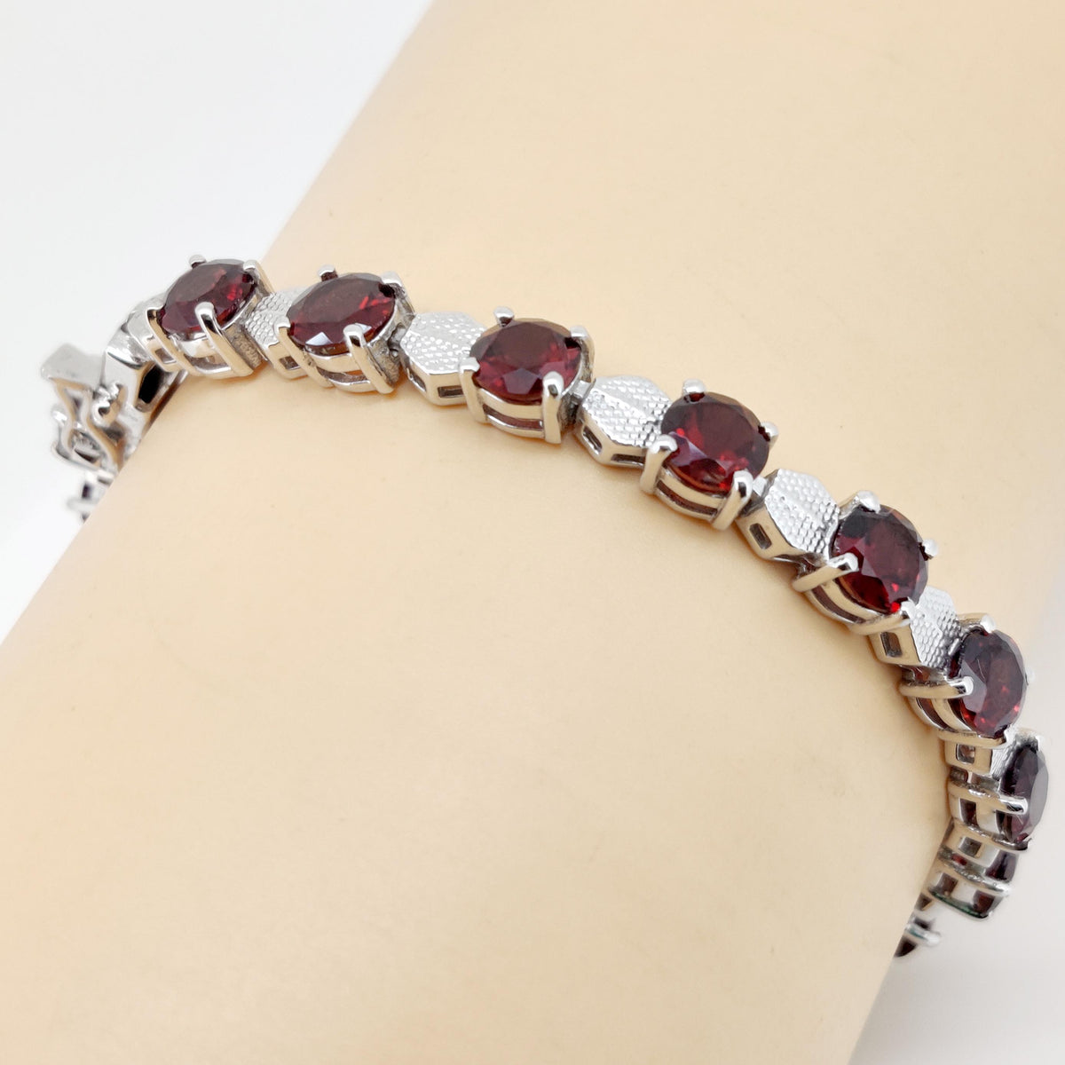 Natural Garnet Tennis Bracelet, Sterling Silver, January Birthstone, Handmade Gemstone Jewelry, Wedding Gift