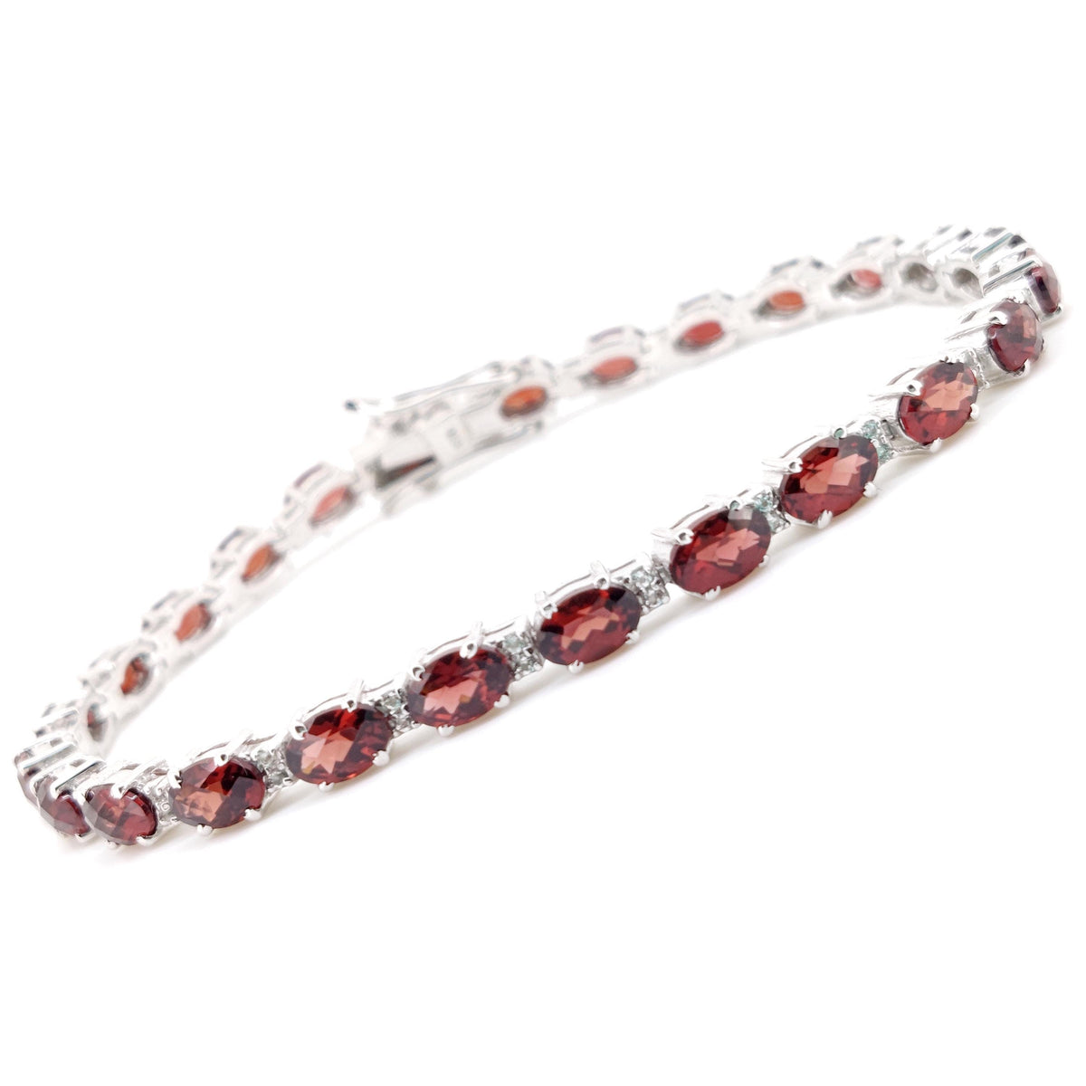 Oval Garnet Tennis Bracelet, Sterling Silver, January Birthstone, Minimalist Jewelry