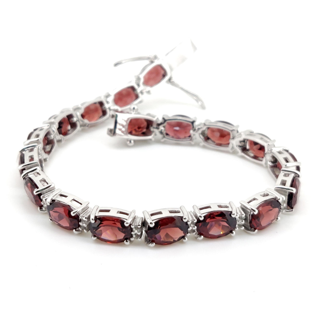 Oval Cut Garnet Tennis Bracelet, Sterling Silver, January Birthstone