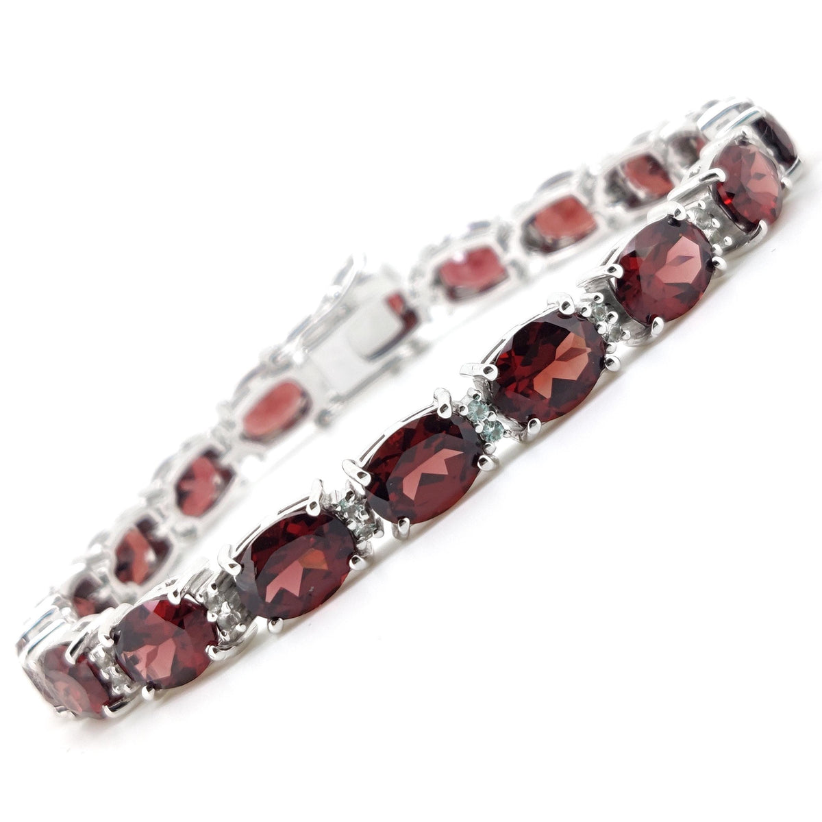 Oval Cut Garnet Tennis Bracelet, Sterling Silver, January Birthstone