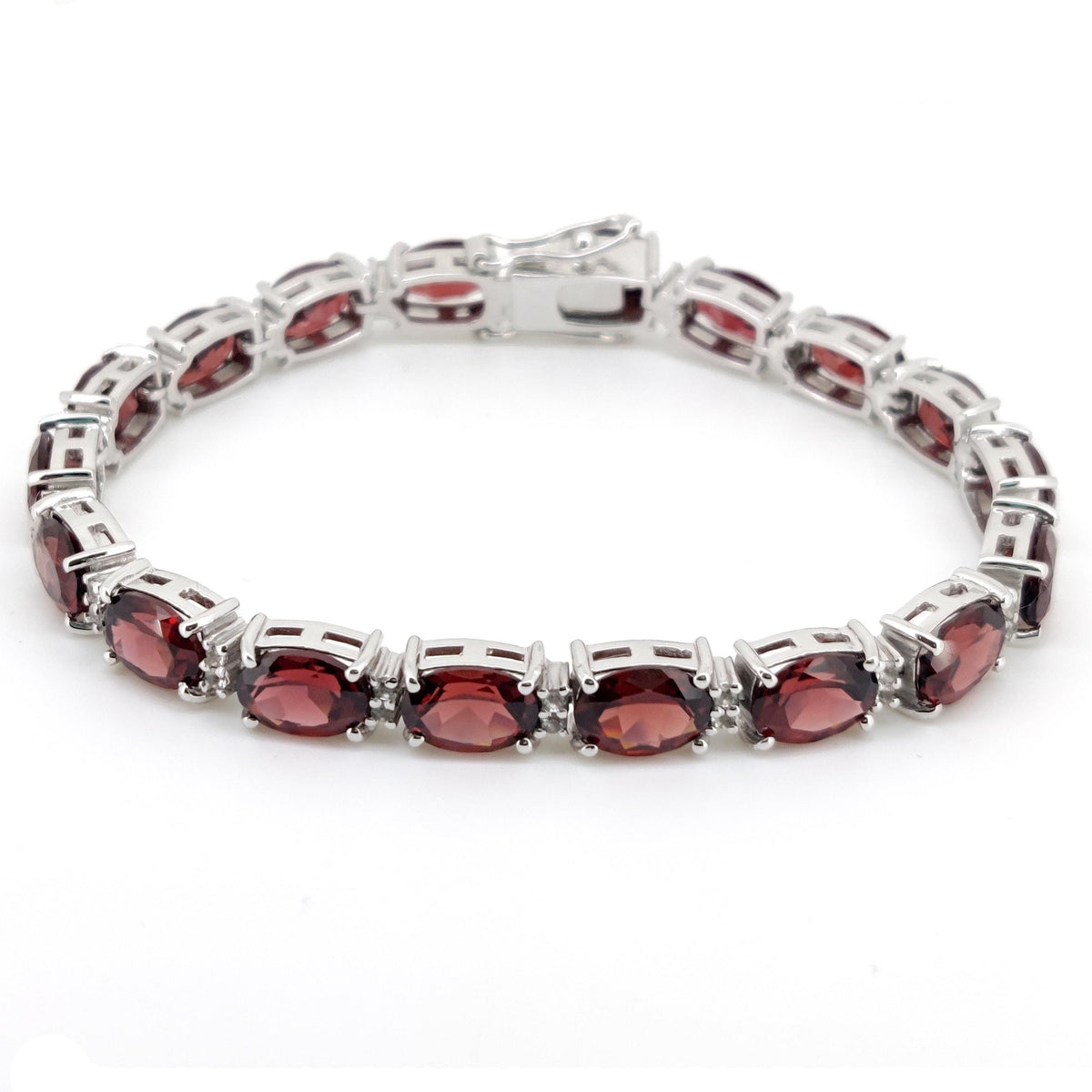 Oval Cut Garnet Tennis Bracelet, Sterling Silver, January Birthstone