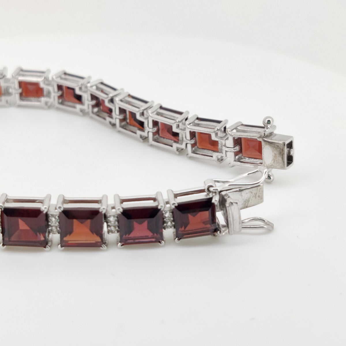 Natural Garnet Tennis Bracelet, Sterling Silver, January Birthstone, Square Cut Red Gemstone