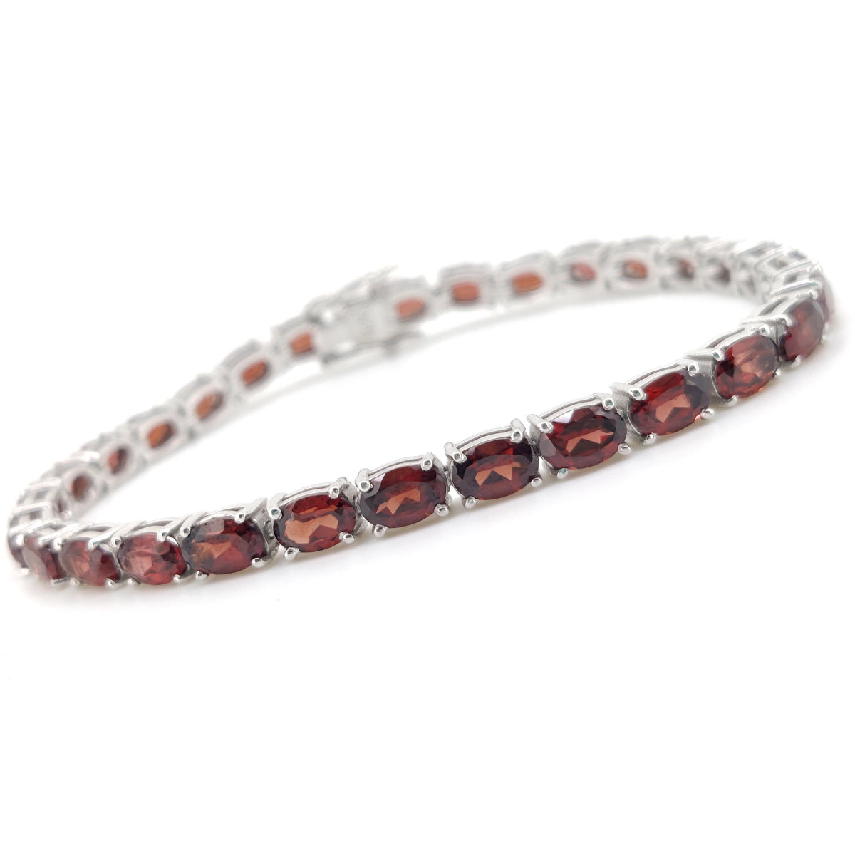 Oval Garnet Tennis Bracelet, 925 Sterling Silver, January Birthstone, Red Gemstone