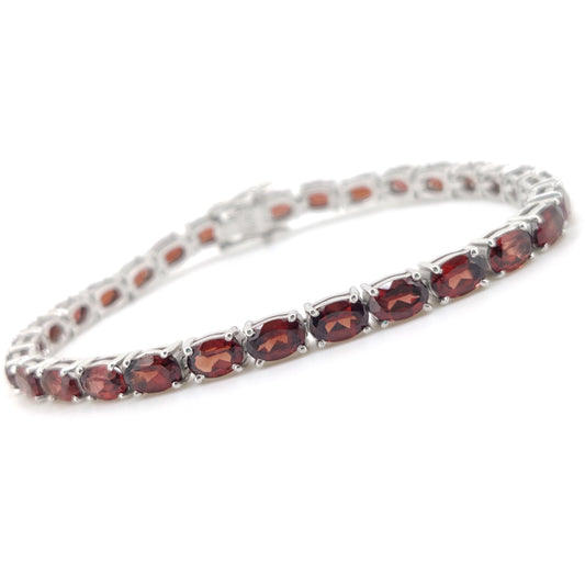 Oval Garnet Tennis Bracelet, 925 Sterling Silver, January Birthstone, Red Gemstone