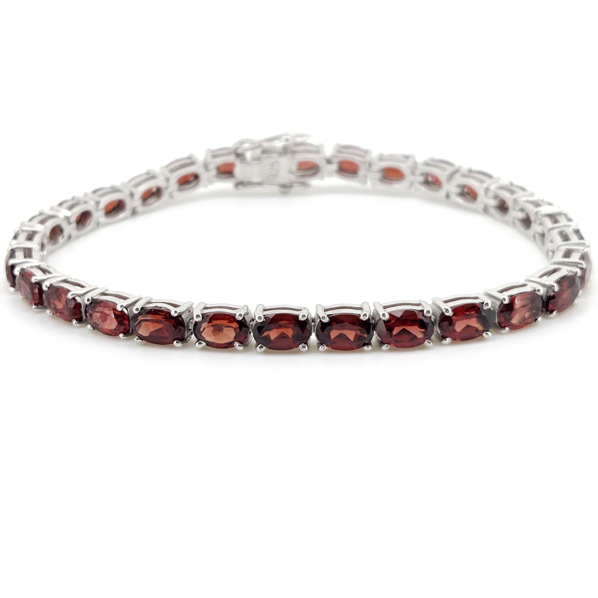 Oval Garnet Tennis Bracelet, 925 Sterling Silver, January Birthstone, Red Gemstone