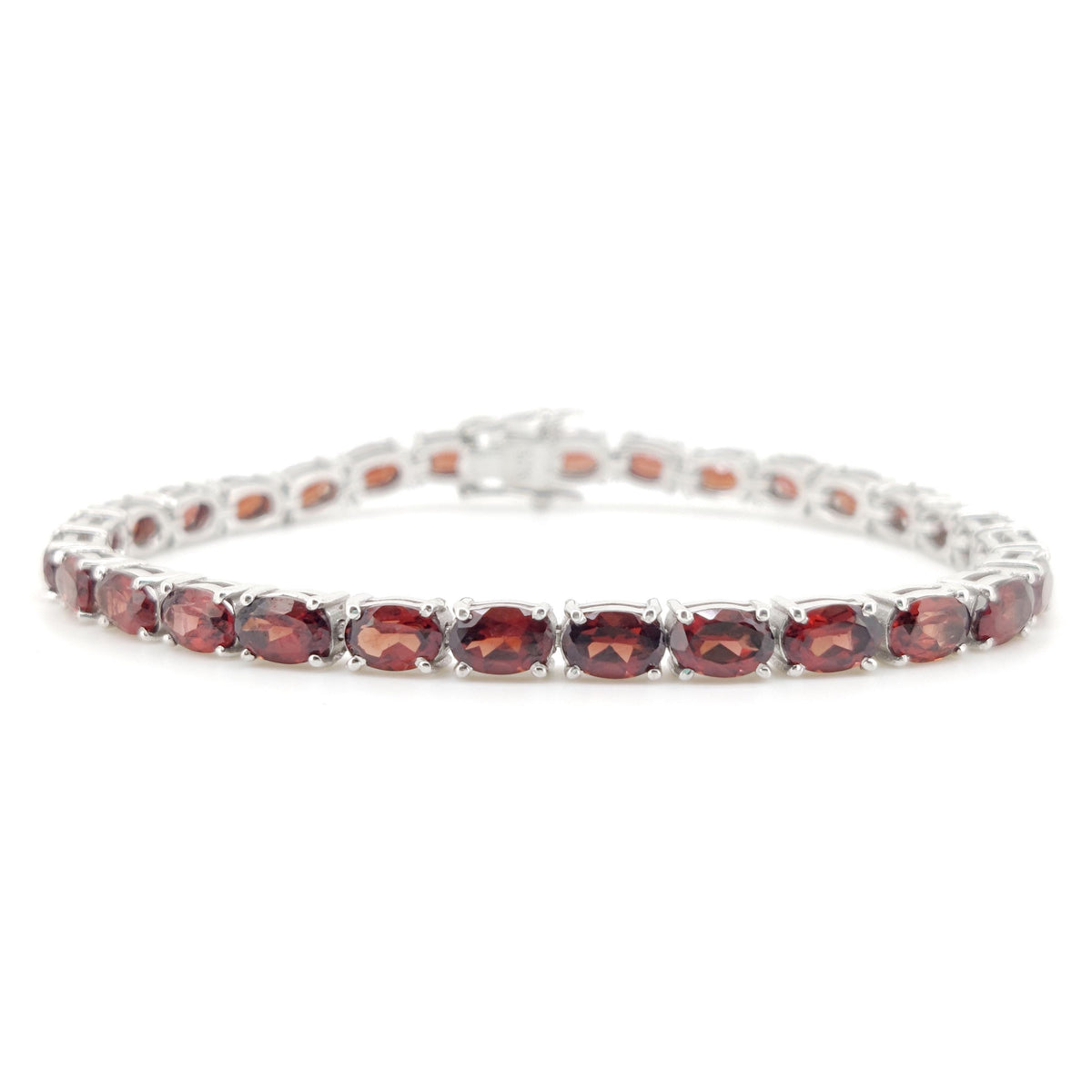 Oval Garnet Tennis Bracelet, 925 Sterling Silver, January Birthstone, Red Gemstone