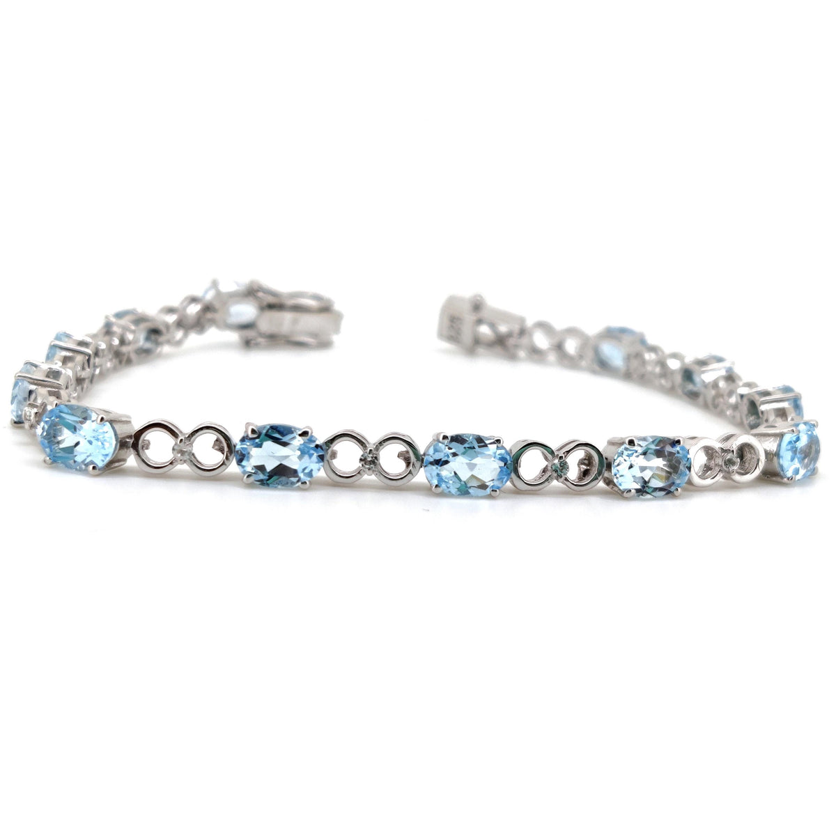 Sterling Silver Blue Topaz Tennis Bracelet, December Birthstone, Oval Gemstone Jewelry