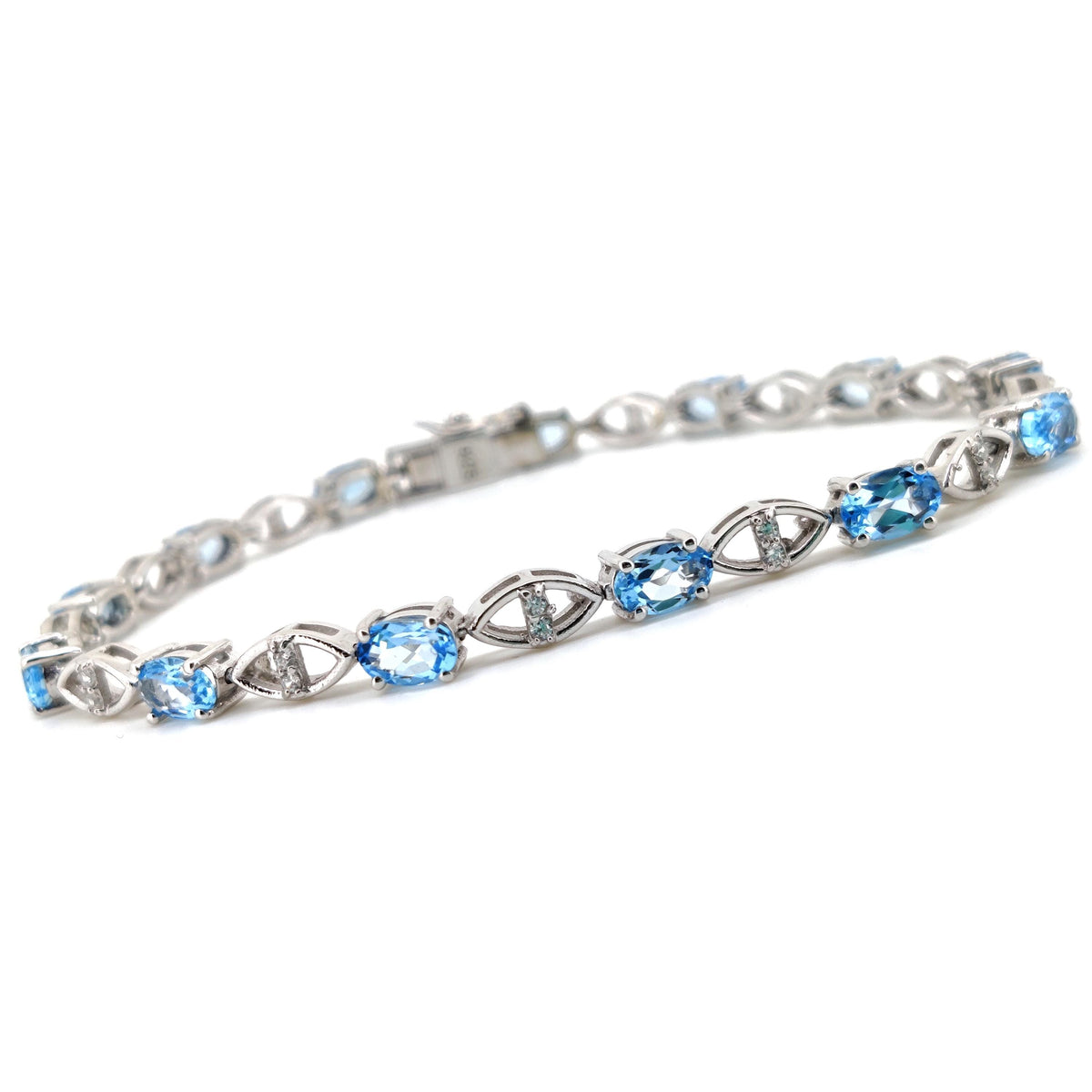 Swiss Blue Topaz Tennis Bracelet, 925 Sterling Silver, December Birthstone, Bridal Wedding Jewelry