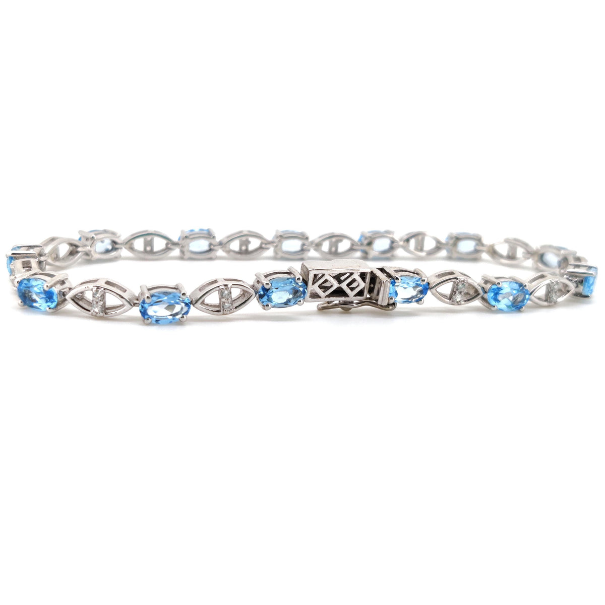 Swiss Blue Topaz Tennis Bracelet, 925 Sterling Silver, December Birthstone, Bridal Wedding Jewelry