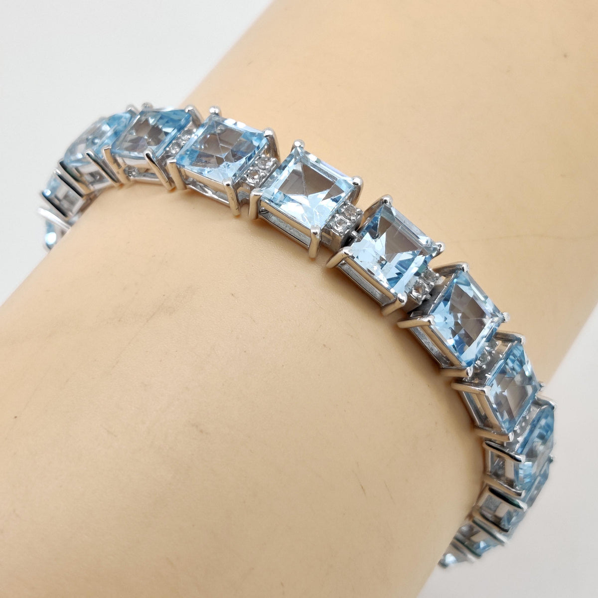 Natural Blue Topaz Tennis Bracelet, Sterling Silver, December Birthstone Elegance