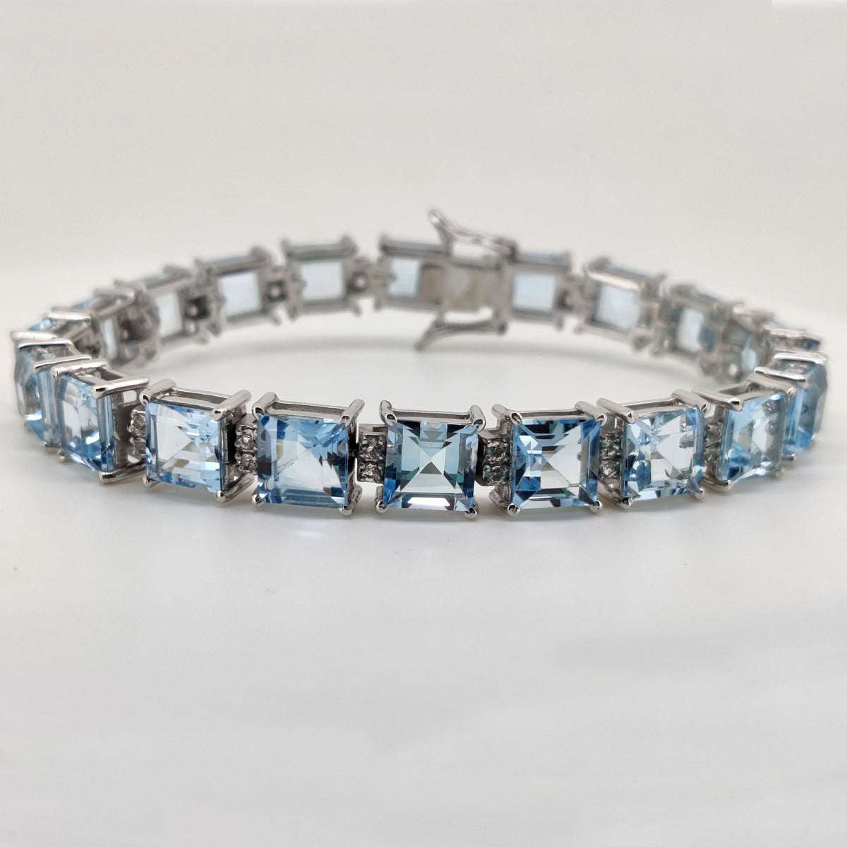 Natural Blue Topaz Tennis Bracelet, Sterling Silver, December Birthstone Elegance