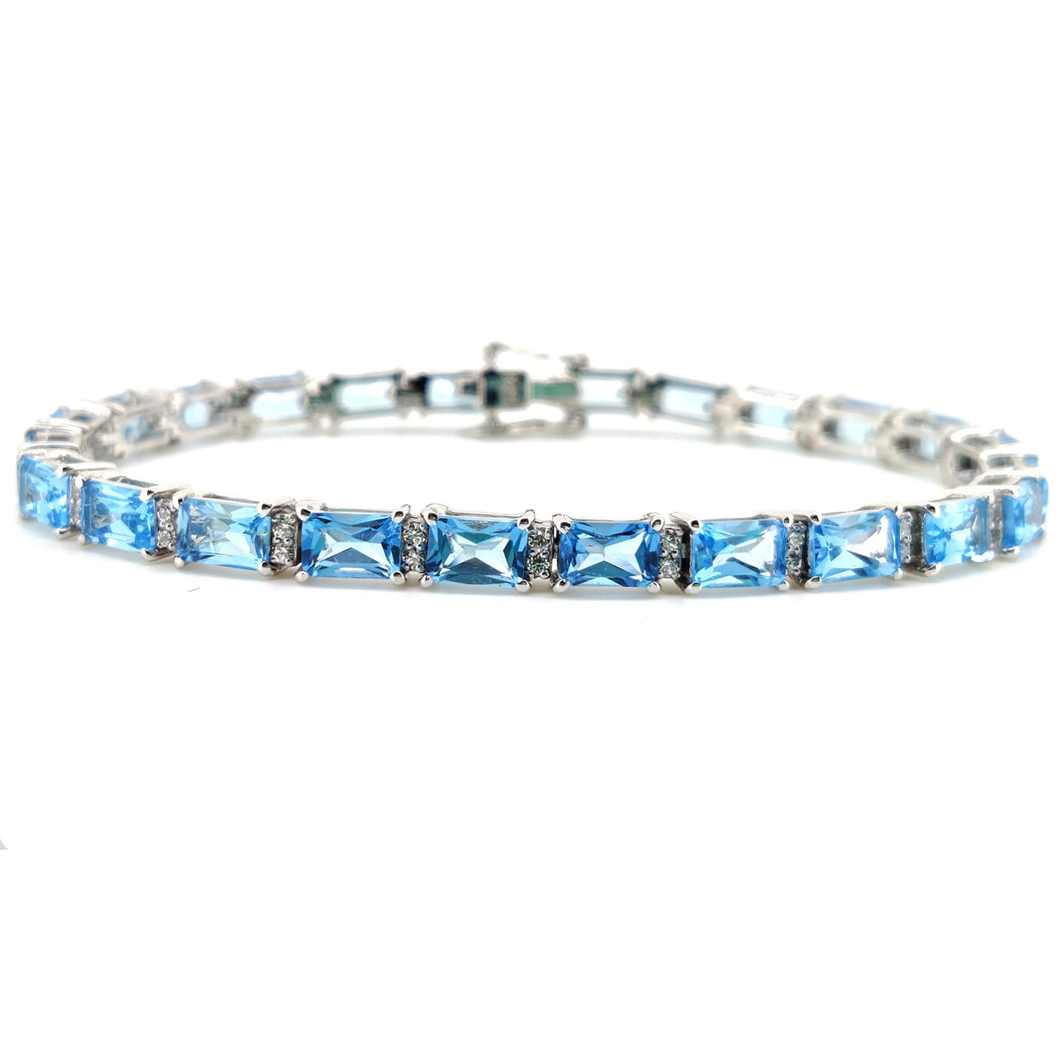 Natural Swiss Blue Topaz Tennis Bracelet, Sterling Silver, December Birthstone
