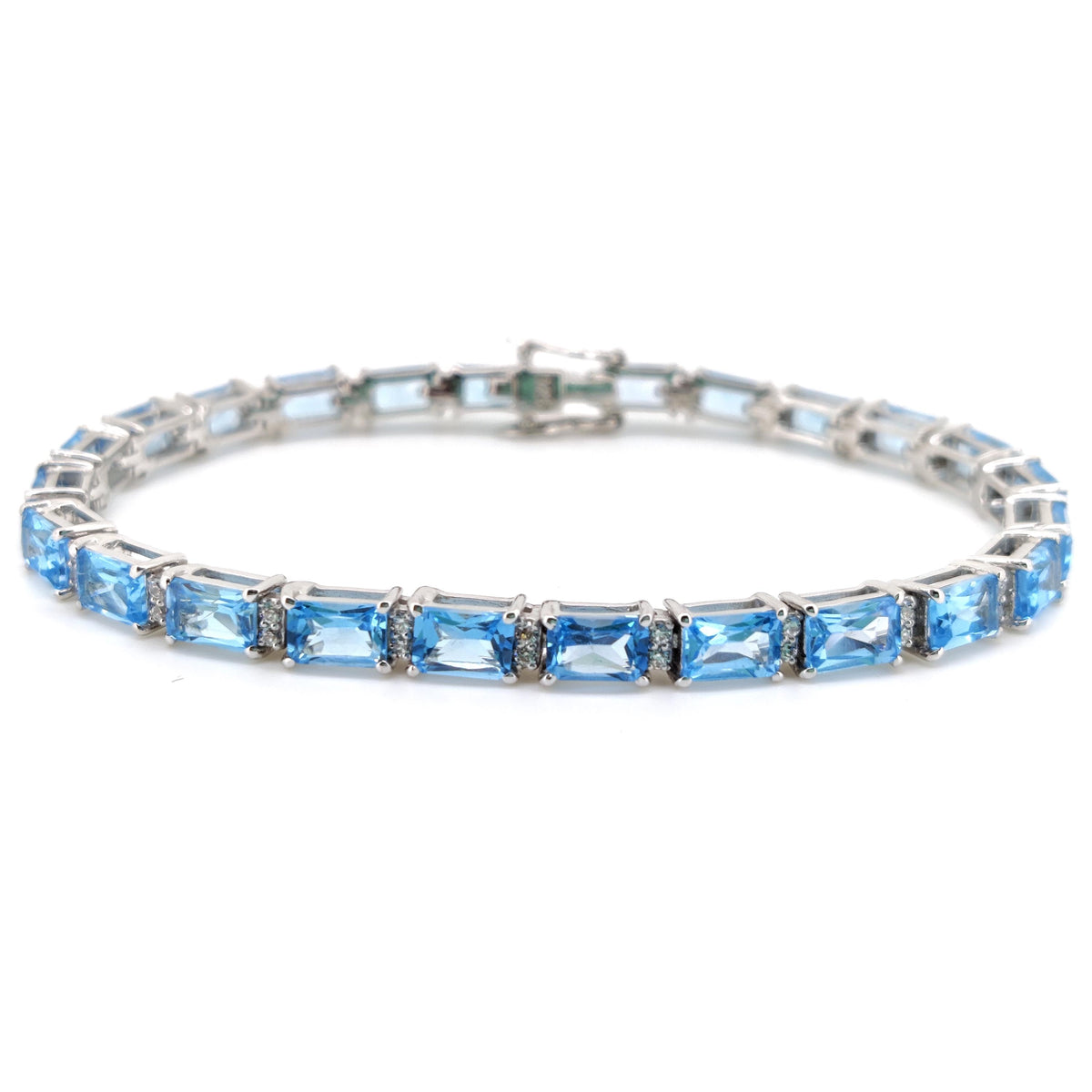 Natural Swiss Blue Topaz Tennis Bracelet, Sterling Silver, December Birthstone