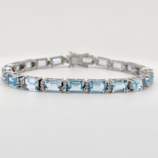 Natural Blue Topaz Tennis Bracelet, Sterling Silver, December Birthstone, Elegant Gemstone Jewelry