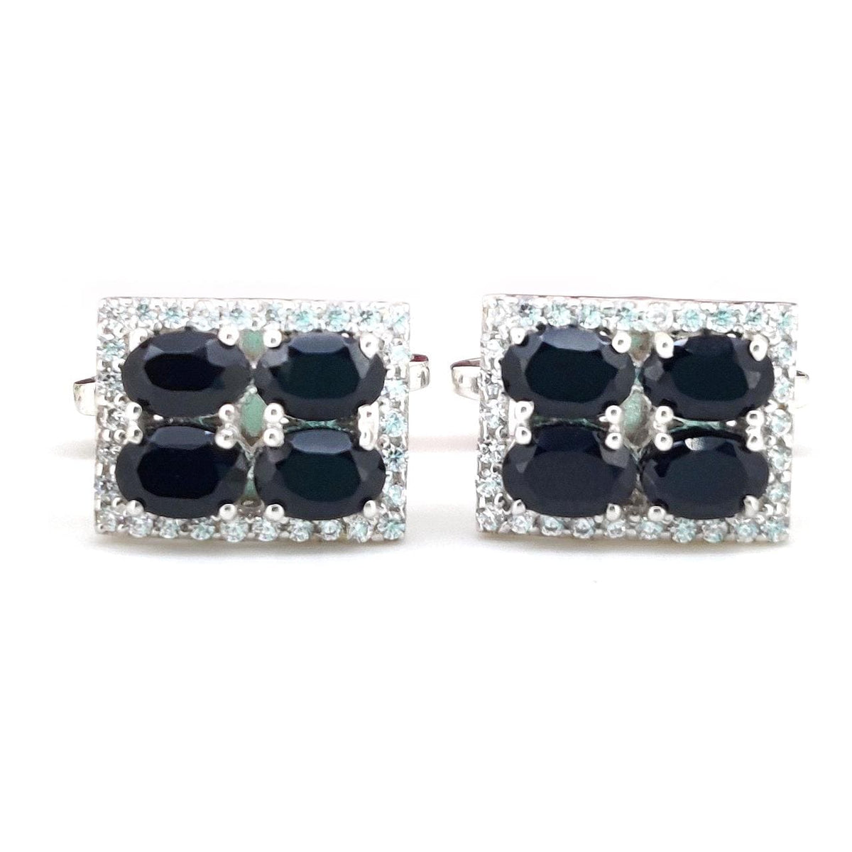Black Onyx Sterling Silver Oval Cufflinks, Minimalist Gemstone Jewelry