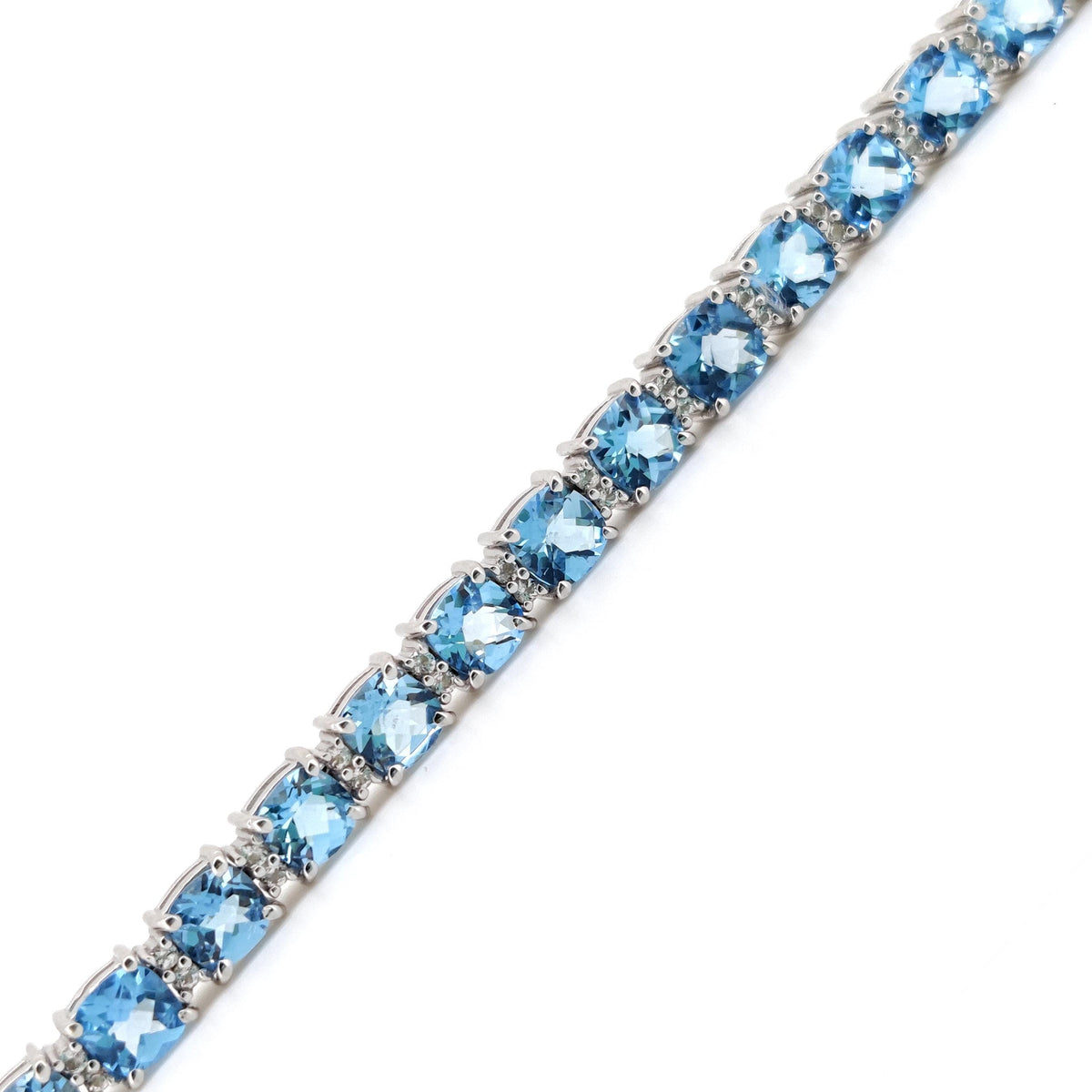 Natural Swiss Blue Topaz Tennis Bracelet, Sterling Silver, Cushion Cut Gemstone, December Birthstone
