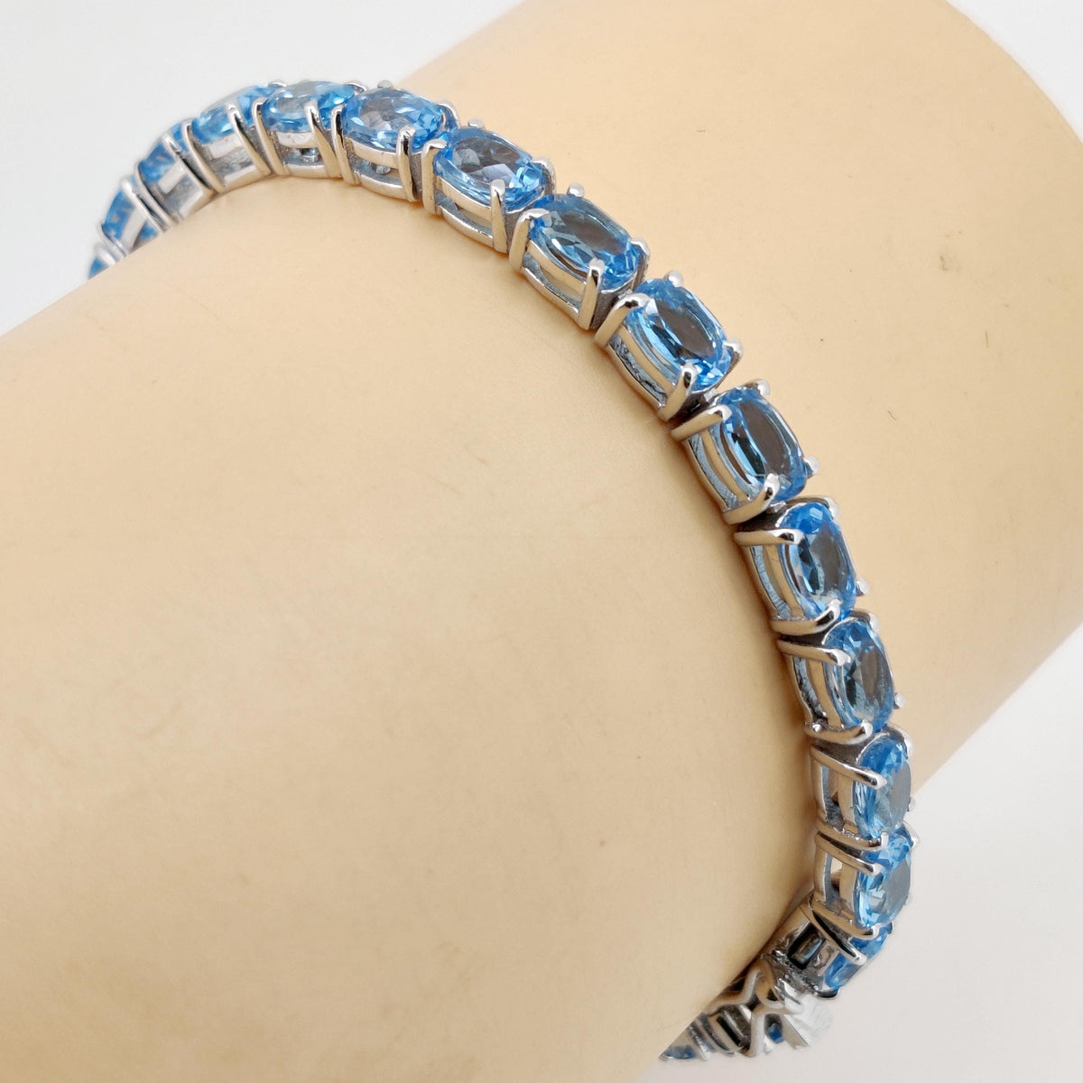 Oval Swiss Blue Topaz Tennis Bracelet, Sterling Silver, December Birthstone