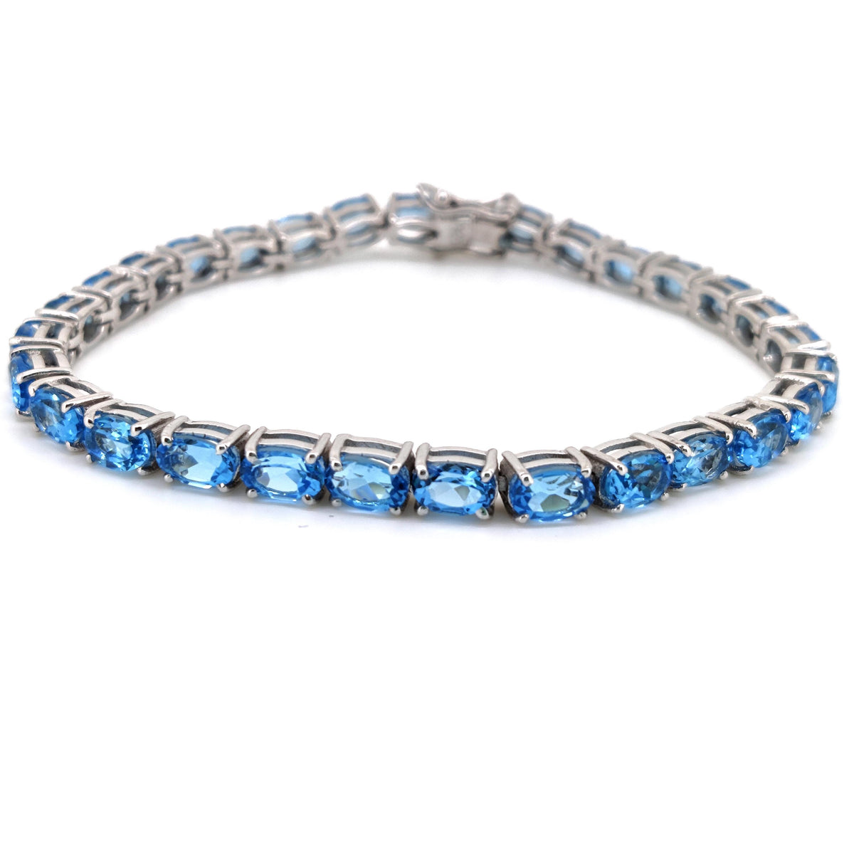 Oval Swiss Blue Topaz Tennis Bracelet, Sterling Silver, December Birthstone