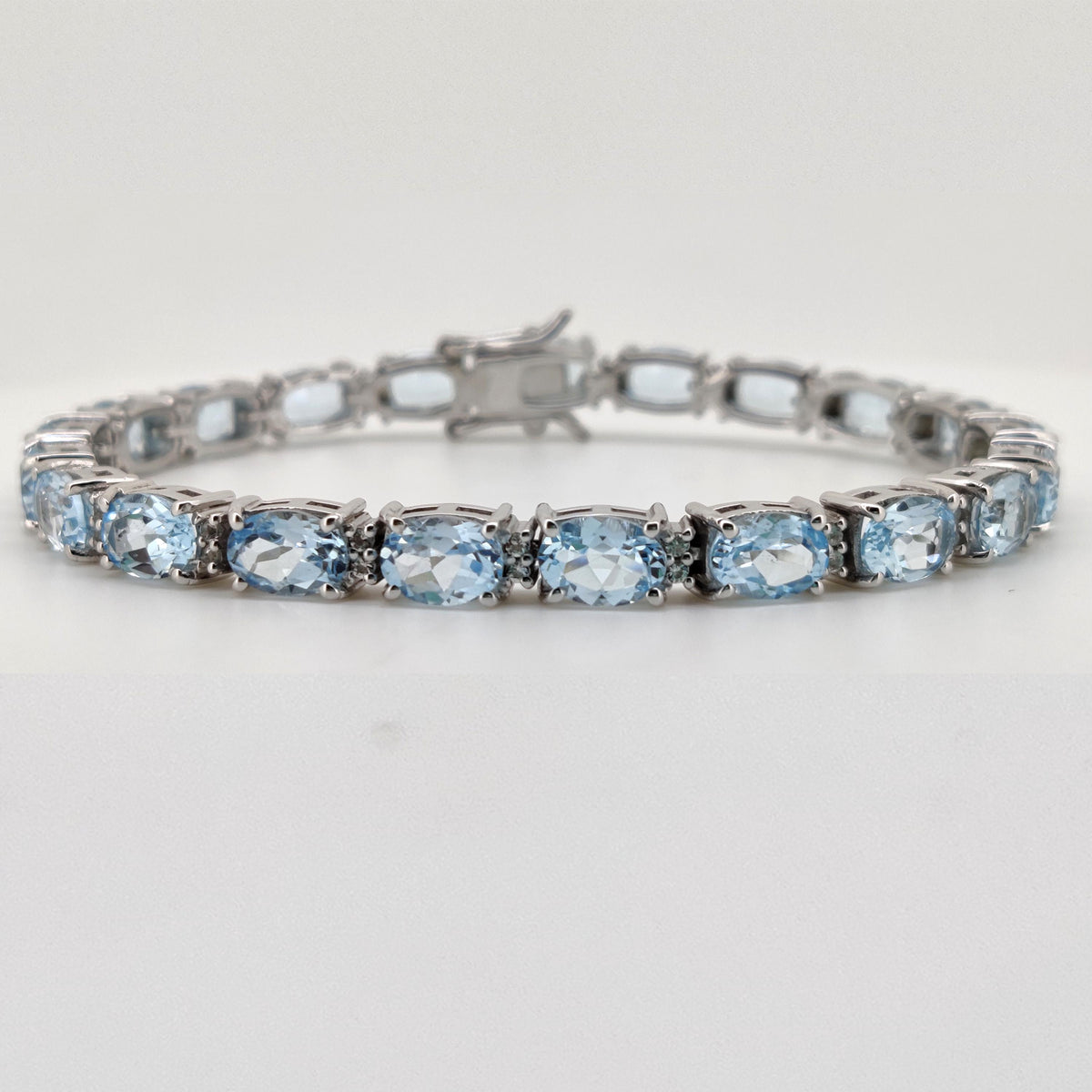 Oval Swiss Blue Topaz Tennis Bracelet, Sterling Silver, December Birthstone, Dainty Gift